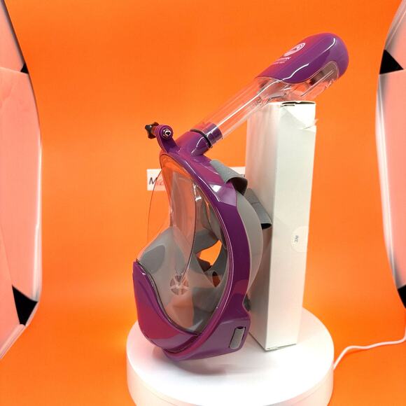 Snorkel Mask- 180 Degree Panoramic Full Face Design in Plum, Size Small/Medium - Picture 7 of 16
